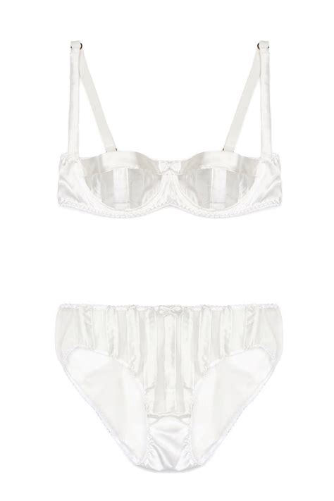 White Stripe Stretch Silk Balconette Bra Lingerie Set Sarah Brown