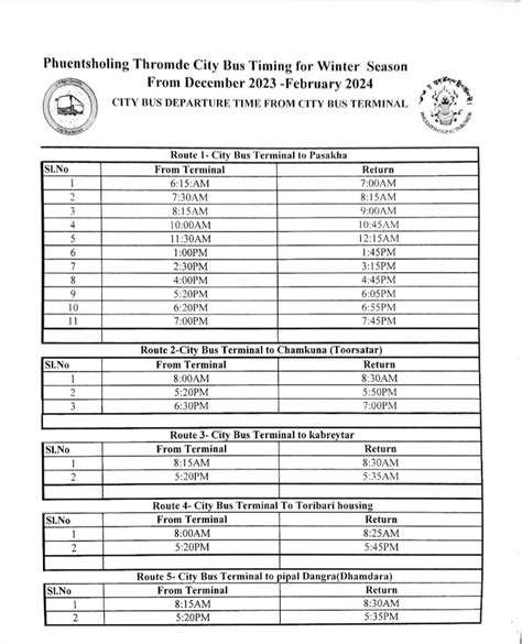 Bus Timing | PHUENTSHOLING THROMDE