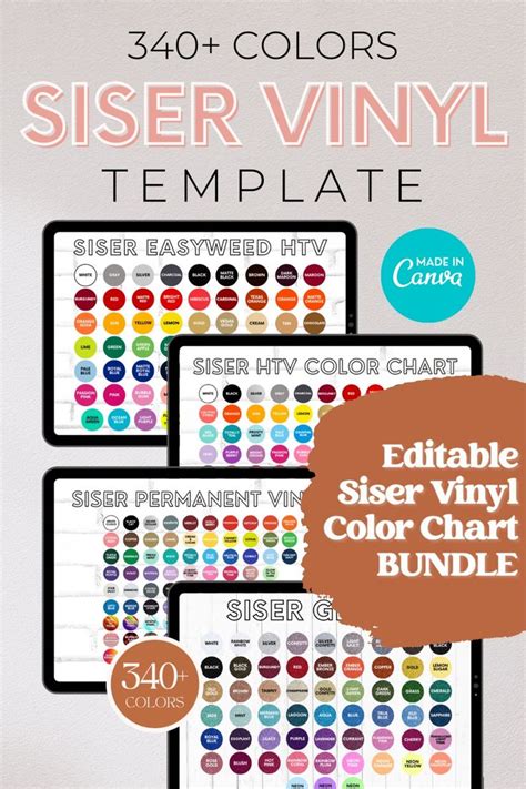 Editable Siser Vinyl Color Chart Bundle Siser Color Chart Template