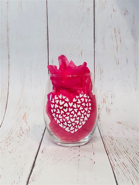 Valentines Day Wine Glass Heart Stemless Wine Glass Heart Wine Glass Galentines Day T Wine