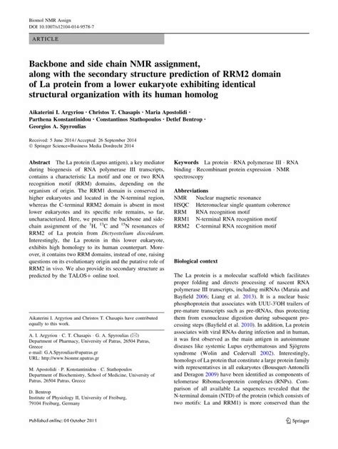 Pdf Backbone And Side Chain Nmr Assignment Along With The Secondary Structure Prediction Of