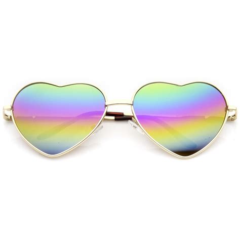 Womens Cute Flash Revo Lens Metal Heart Sunglasses Zerouv