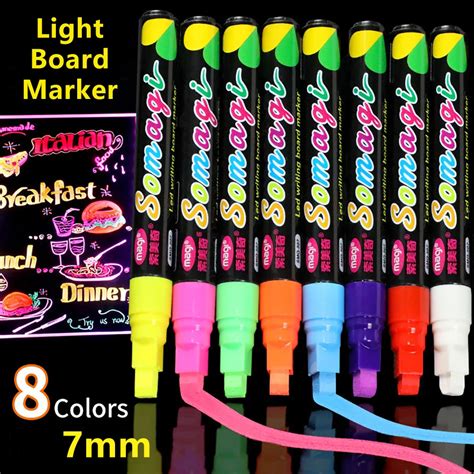 8pcs Set Led Writing Board Erasable Marker Highlighter Fluorescent