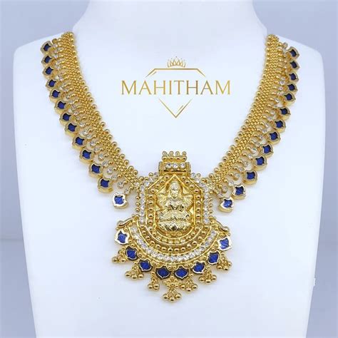 Designer Lakshmi Locket And Chain With Hanging Balls And White American