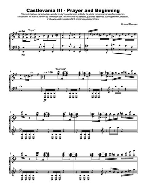 Tunescribers Castlevania Iii Prayer And Beginning Sheet Music