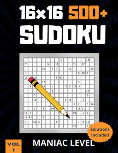 16x16 500 Sudoku Maniac Level Challenging Hexadoku Puzzles Boost