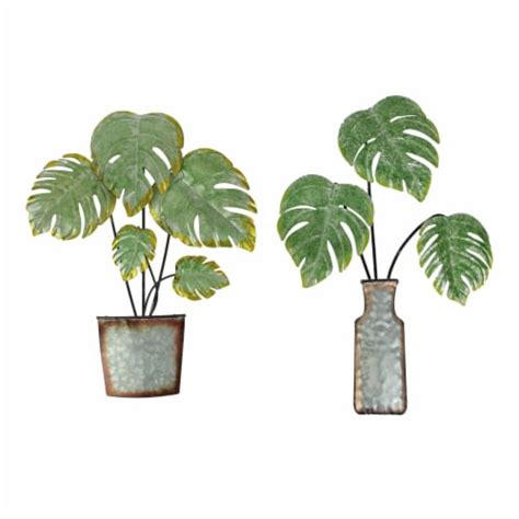 Set Of Metal Tropical Monstera Potted Plant Wall Sculptures Boho Home