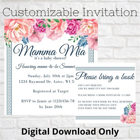 Baby Shower Invitation Mamma Mia Party Abba Inspired Greece Blue