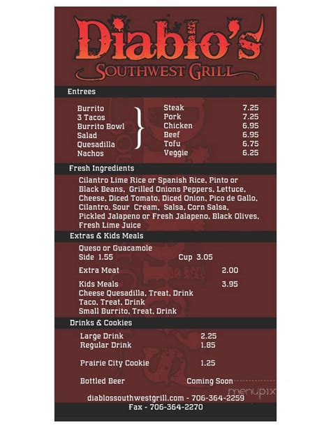 Menu Of Diablos Southwest Grill In Augusta Ga 30909