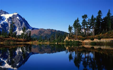 landscape water hill trees reflection nature wallpaper - Coolwallpapers.me!