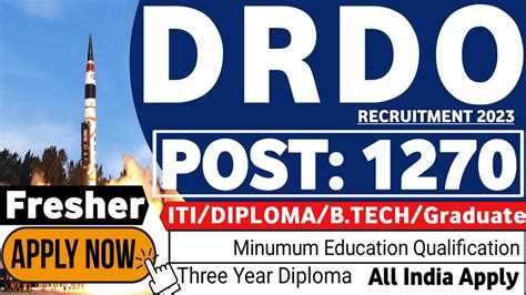 Drdo Recruitment Fresher Iti Diploma B Tech Degree Drdo Jobs