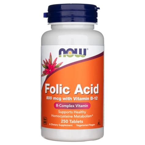 Now Foods Folic Acid 800 Mcg Witamina B12 250 Tabletek