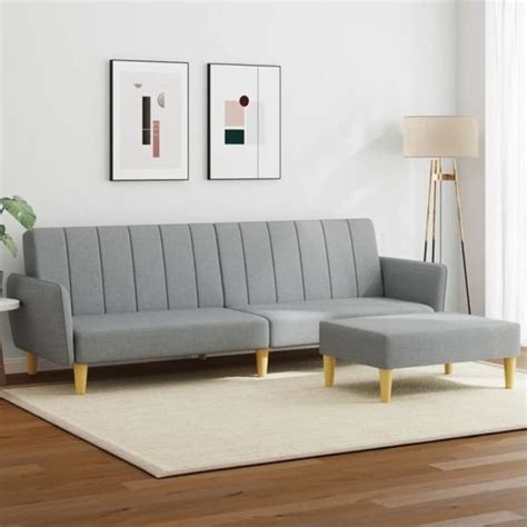 CWU Canapé lit à 2 places avec repose pied gris clair tissu A3216246