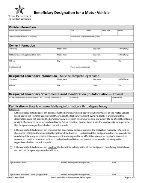 Txdmv Vtr Beneficiary Designation For A Motor Vehicle Formsdocs