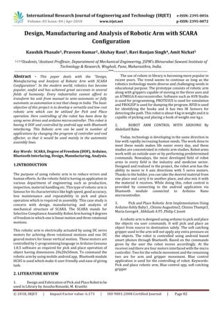 Irjet Design Manufacturing And Analysis Of Robotic Arm With Scara