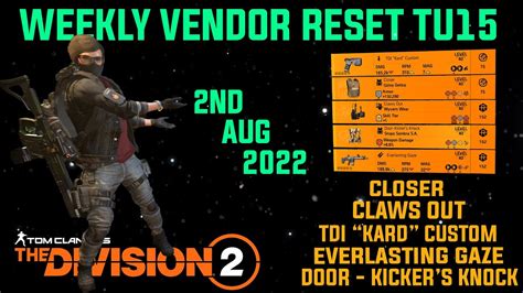 The Division 2 WEEKLY VENDOR RESET TU15 LEVEL 40 WITH COUNTDOWN