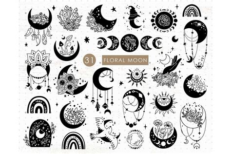 Moon And Flowers Celestial Svg Bundle Graphic By Myspacegarden