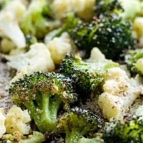 Roasted Broccoli And Cauliflower Recipe With Parmesan And Garlic Low Carb Gluten Free Yumm