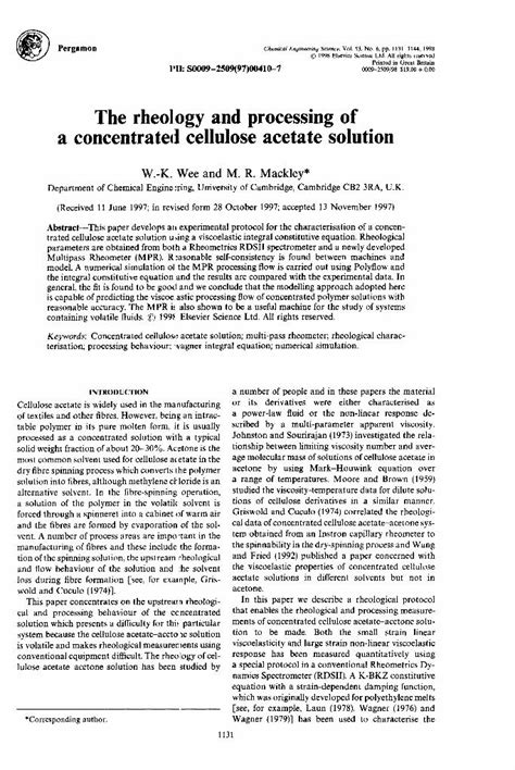 Pdf Wee The Rheology And Processing Of A Concentrated Cellulose