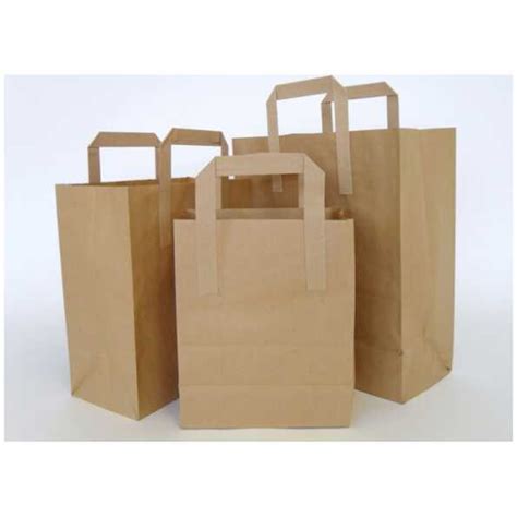 Sos Brown Kraft Paper Carrier Bag Flat Paper Tape Handles The