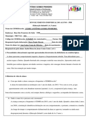 Relatório descritivo aluno autismo leve pdf família aprendizado