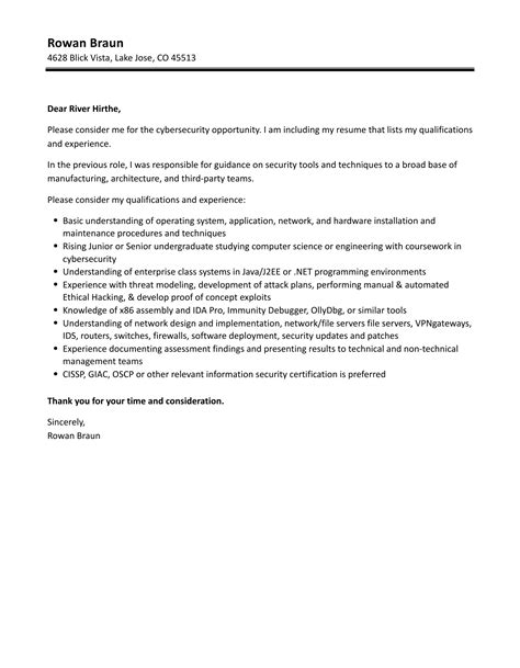 Cyber Security Cover Letter Template