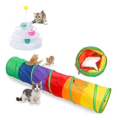 2 Brinquedo Para Gato Torre Tunel Labirinto Interativo Pet Cor Torre