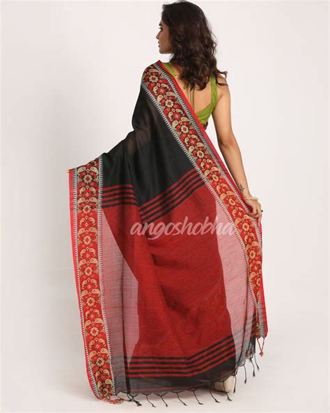 Black Handloom Cotton Tangail Saree Angoshobha