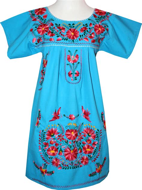 Turquoise Mexican Womens Embroidered Dress M My Mercado Mexican Imports