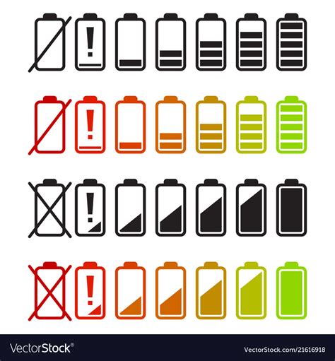 Battery Icons Set Charge Level Indicators Vector Image