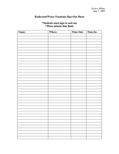 Free Printable Bathroom Sign Out Sheet - Educational Printable Activities