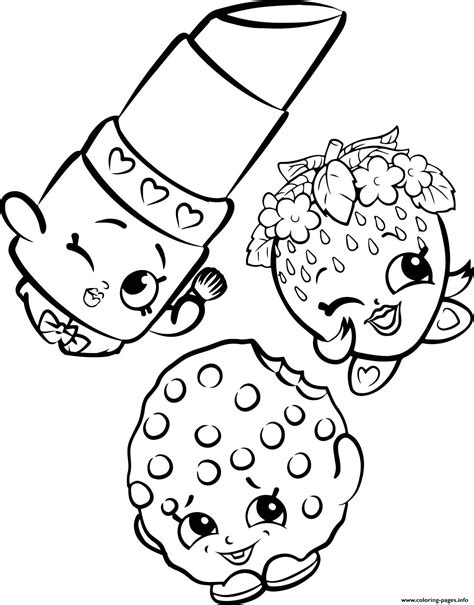 Free Shopkins Strawberry Lipstick Cookie Coloring Page Printable