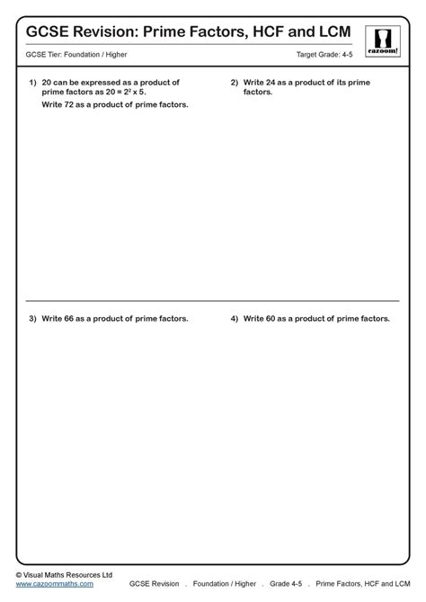 Prime Factors Hcf And Lcm Gcse Questions Gcse Revision Questions