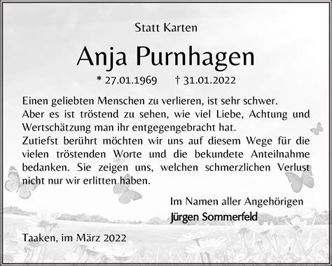 Traueranzeigen Von Anja Purnhagen Trauer Gedenken