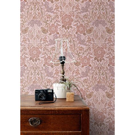 Estahome Behang Bloemen En Vogels Lila Paars En Terracotta Roze