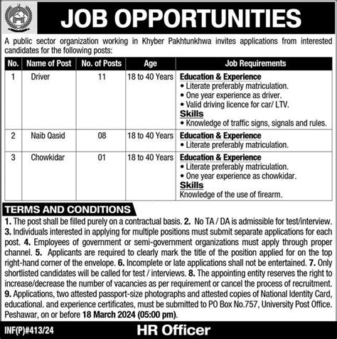 Public Sector Organization Peshawar Jobs 2024 2025 Job Advertisement