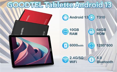 GOODTEL 10 Pulgadas Android Tablet 13 PC 10GB RAM 64GB ROM TF 1TB BT