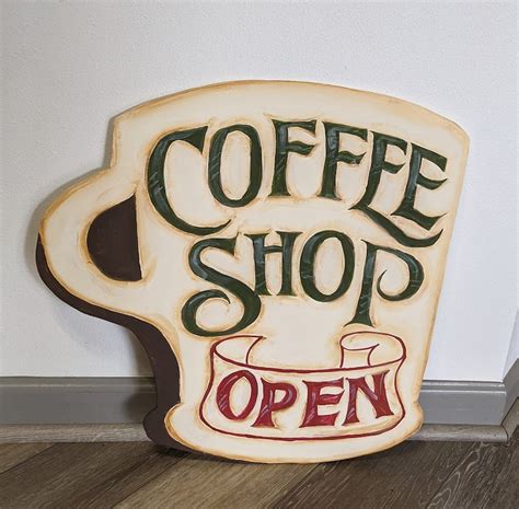 Coffee Cup Vintage Inspired Wood Hand Painted Sign Cutout Etsy