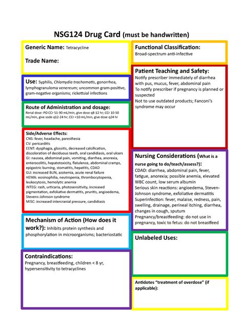 Tetracycline Nsg124 Drug Card Must Be Handwritten Sideadverse