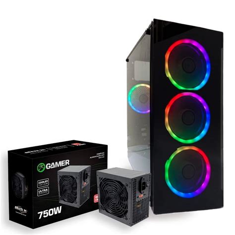 Gabinete Gamer Brazil PC Black Fonte BPC 750W KaBuM