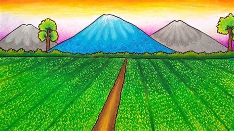 detail pemandangan gunung  sawah kartun koleksi nomer