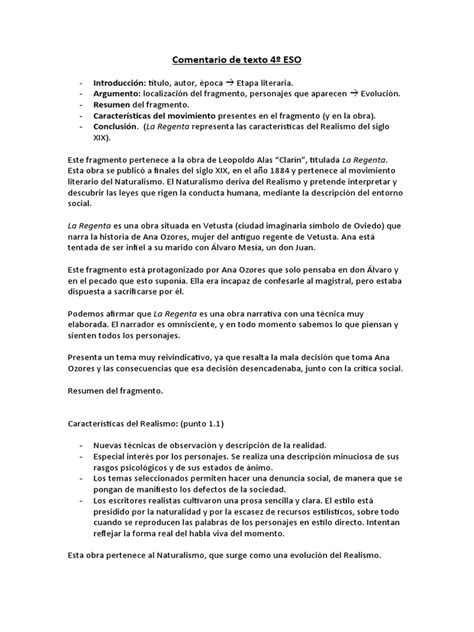 Comentario De Texto 4º Eso Pdf