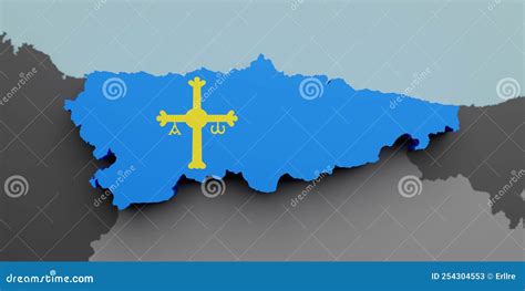 3d Asturias Region Flag and Map Stock Illustration - Illustration of ...