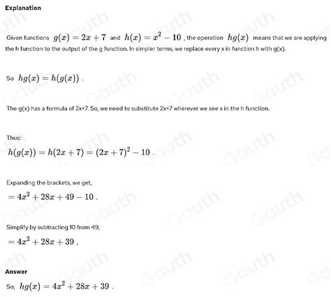 Solved The Functions G And H Are Shown Below G X 2x 7 H X X 2 10 Work Out Hg X Give Your