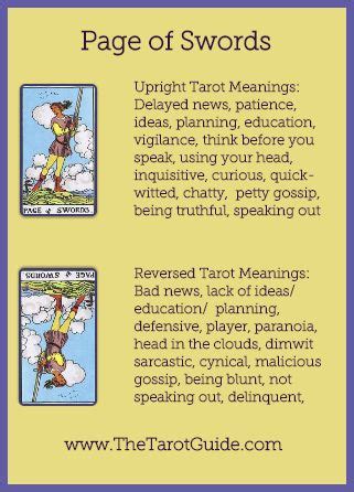 Tarot Flashcards Page Of Swords Tarot Upright And Reversed Keyword