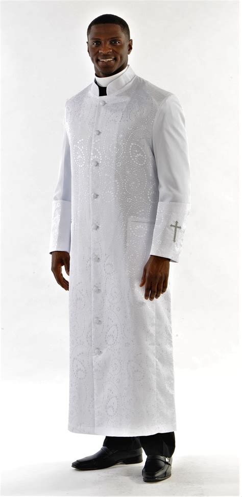 001 Gershon Clergy Robe For Men In White Divinity Clergy Wear