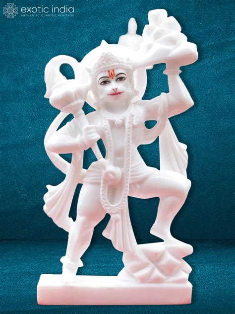 White Marble Lord Bajrang Bali Statue White Makrana Marble Statue