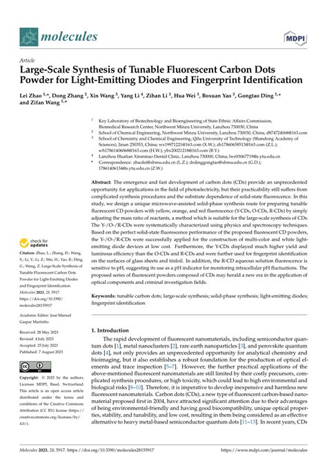 Pdf Large Scale Synthesis Of Tunable Fluorescent Carbon Dots Powder For Light Emitting Diodes