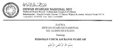 Isi Fatwa MUI No 21 2001 Tentang Pedoman Umum Asuransi Syariah