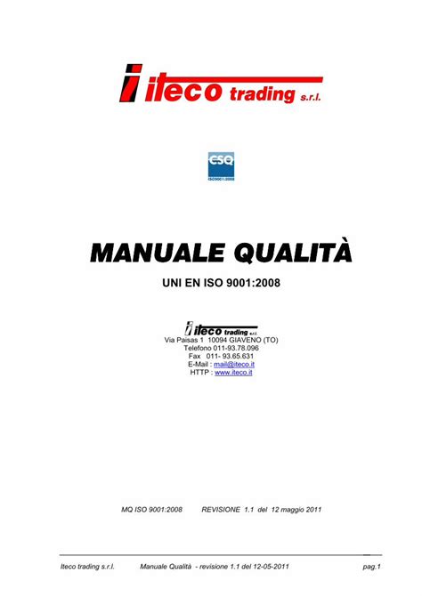 Pdf Manuale Qualit Uni En Iso Iteco Iso